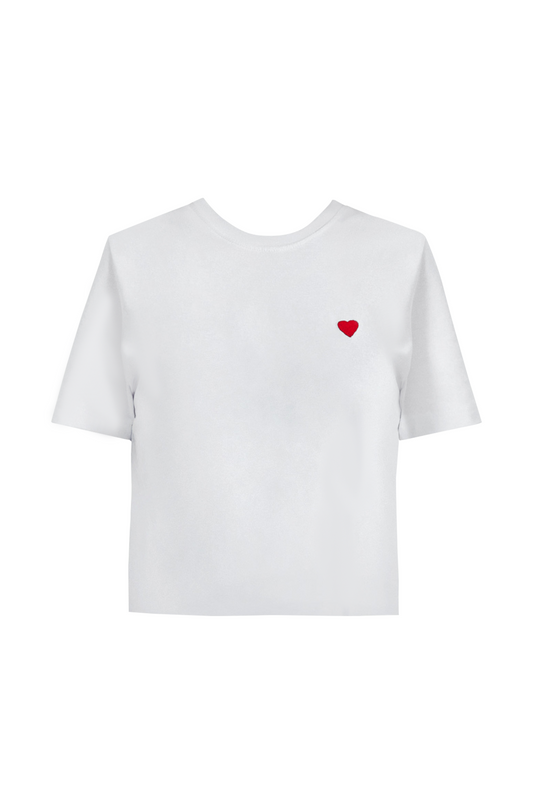 Kalp Nakışlı Basıc T-Shirt